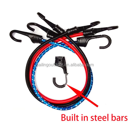 Cargo Rope with plastic coated steel hook Elastic Rubber Bungee Fitness Cord for Outdoor