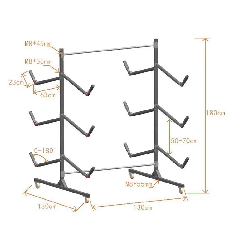 Surfboard Display Storage Stand Rolling Rack with Wheels Kayak Canoe Paddle Board Folding Racks